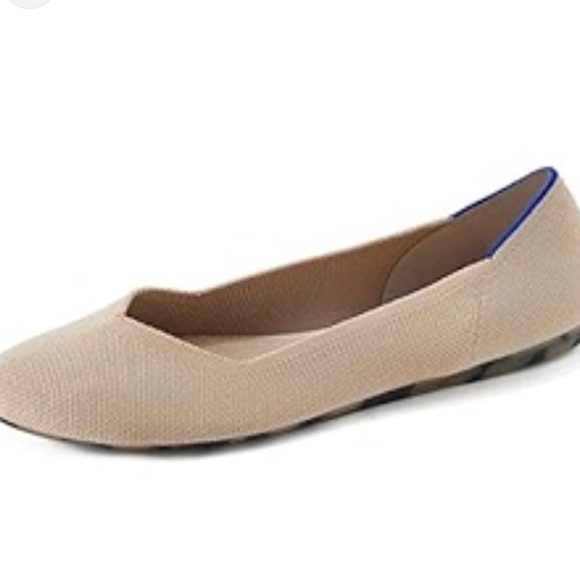 Rothys Ecru Round Toe Ballet Flats Womens Cream Tan Knit Slip On Shoes 9.5